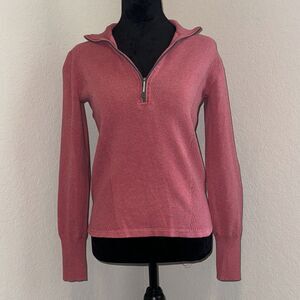 Eddie Bauer Sweater Women's Medium Pink Knit Cotton Long Sleeve 1/4 Zip Pullover